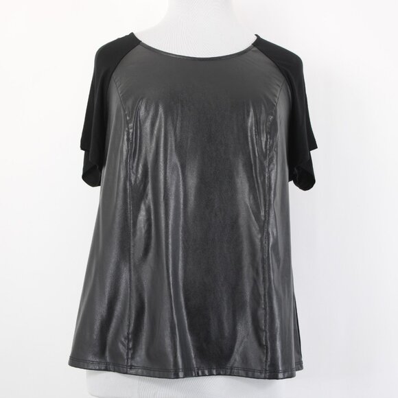 INC Top $80 Sz 2X Deep Black Faux Leather Rayon Spandex Top - Picture 2 of 12